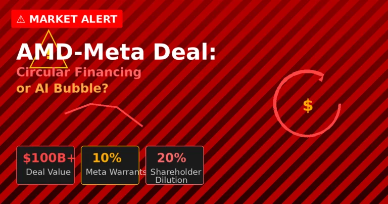 AMD grants Meta 160M share warrants (10% stake) for $100B+ AI chip deal. Second identical structure in 4 months raises circular financing and AI bubble concerns. Critical analysis for tech investors